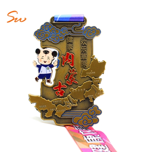 Surewin manufacturer custom logo design spinning running medal wih ribbon