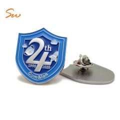 Custom design shield shape silver plated soft enamel pin badge