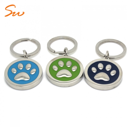 Custom Design Dog Paw Keychain Metal Round Keychain