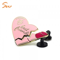 Wholesale Custom Hard Enamel Lipstick Heart Shaped Metal Girls Lapel Pin