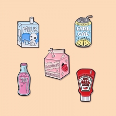 Surewin Crafts Custom Cute Cartoon Drink Accessory Milk Tea Lapel Pins Coffee Juice Cup Shape Soft Hard Enamel Pins Badges