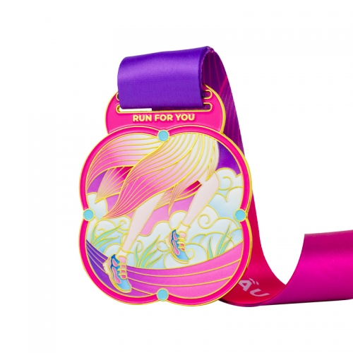 Medal Manufacturer Custom Personalized Awards and Trophy Metal Pink Color Spinning Running Race Medal